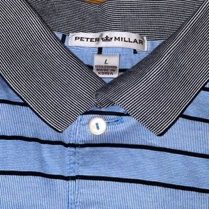 Peter Millar Mens Blue Striped Golf Polo Size Large *Mint*
